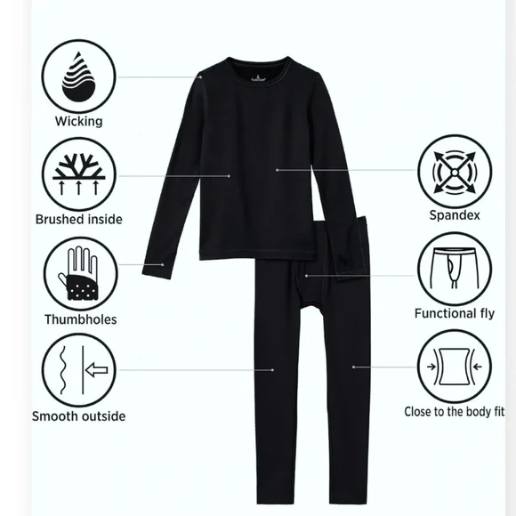 NEW Cuddl Duds Boys Black 2-pc Warm Base Layers Crew /Pant - Picture 7 of 7